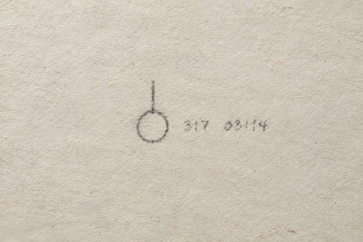 A pencil mark on a logbook page: a small circle with a short line standing up from the top, followed by the numbers 317 and 03:14.